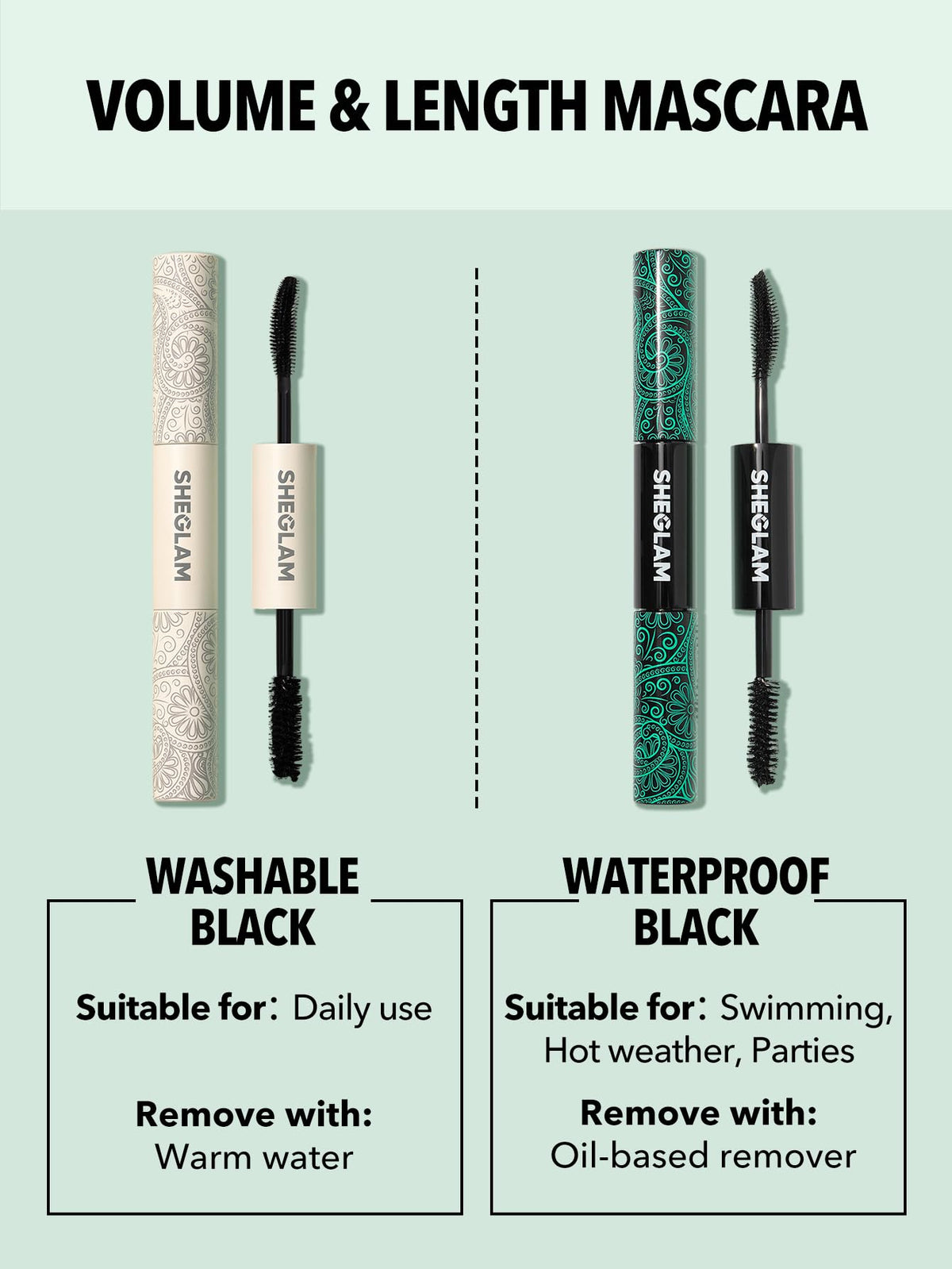 SHEGLAM mascara in use on model demonstrating waterproof hold and natural lift