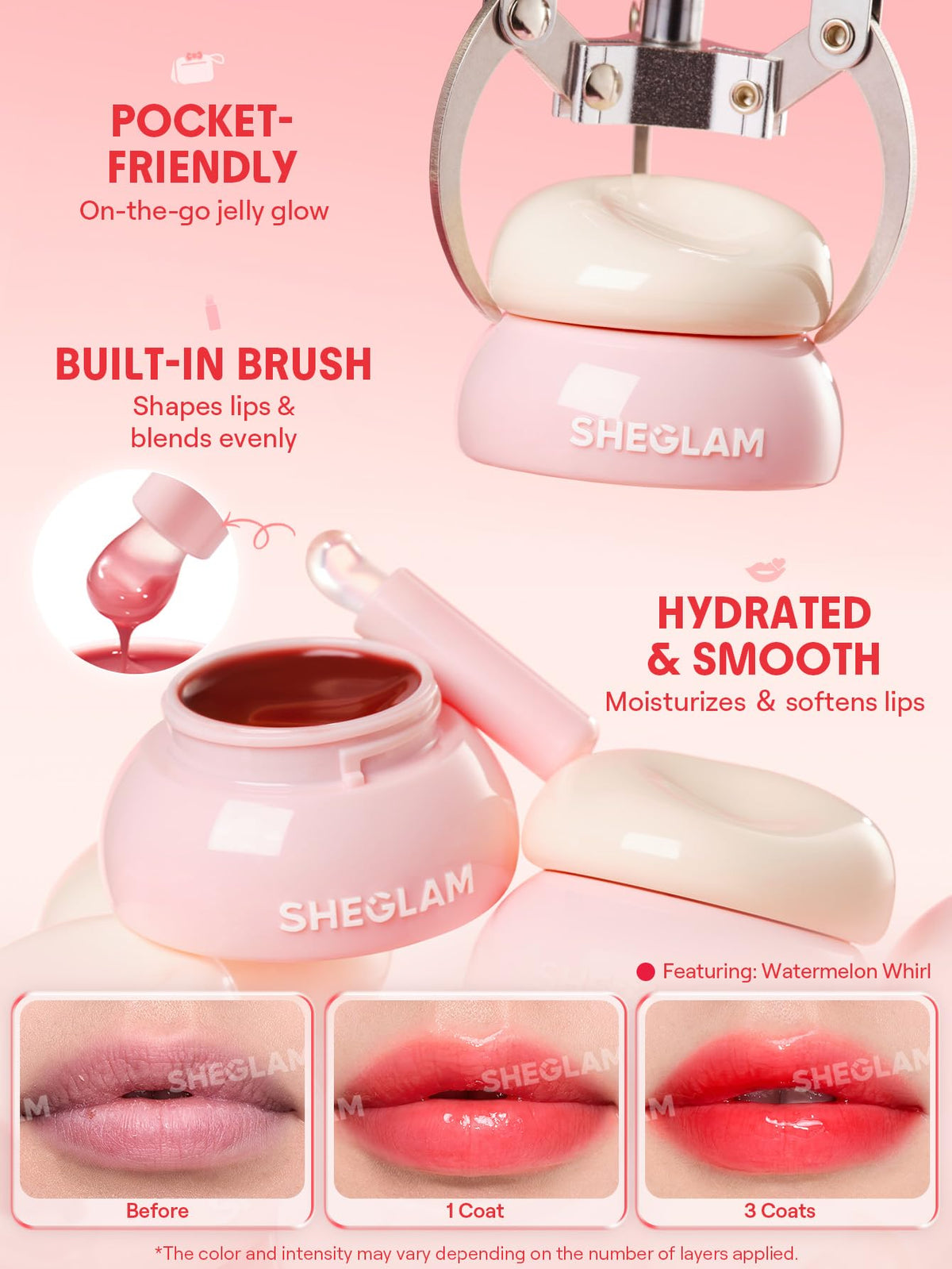 SHEGLAM on model in daylight illustrating natural-looking hydrated lips benefit
