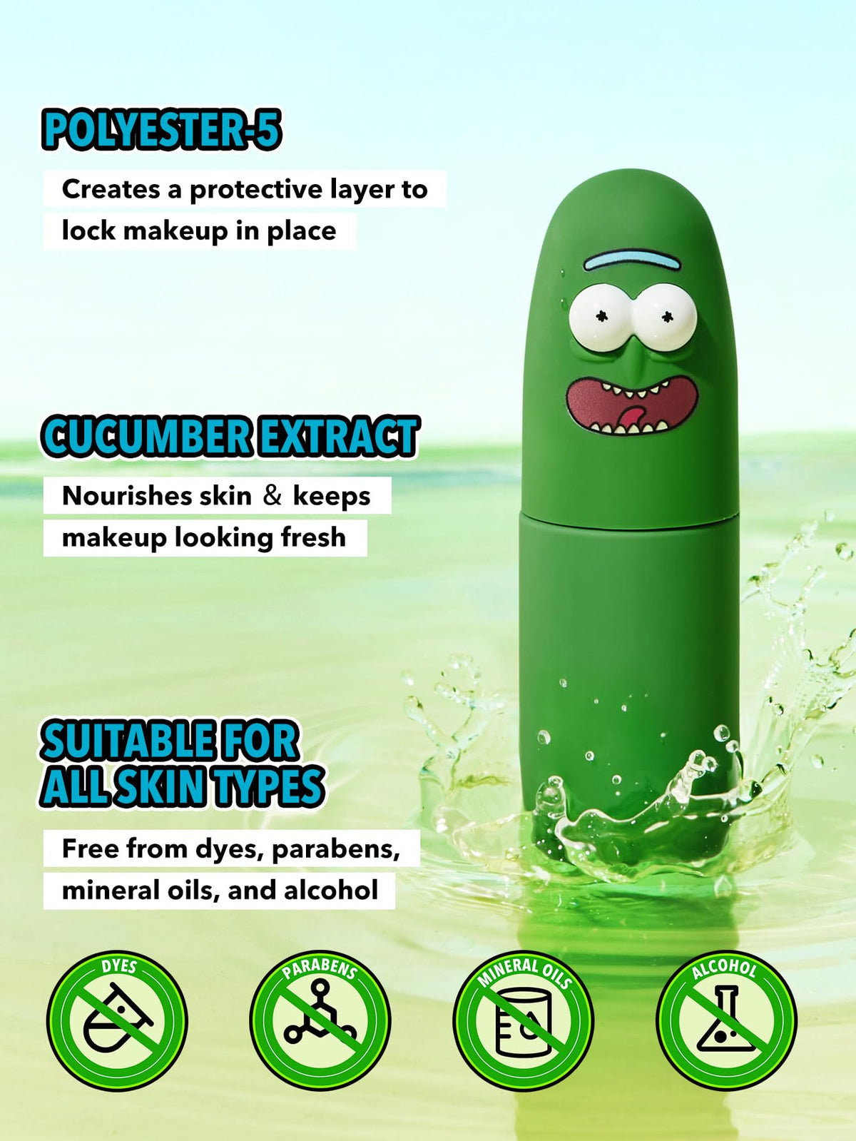 SHEGLAM Pickle Rick fine mist texture captured in air to show lightweight finish benefit