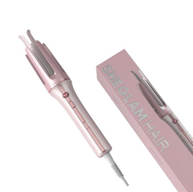 SHEGLAM front view in pink gift box showing ready-to-gift styling tool