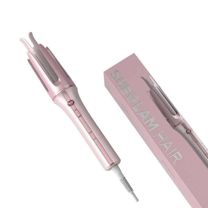 SHEGLAM front view in pink gift box showing ready-to-gift styling tool