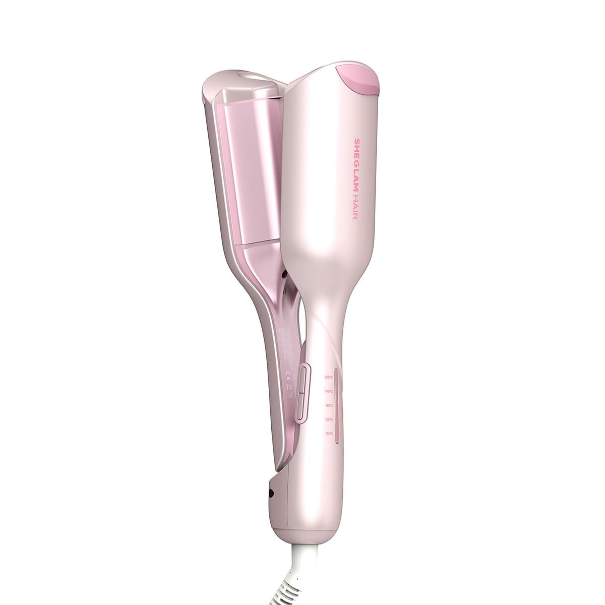 SHEGLAM pink waver front view showing compact design and pink finish for easy styling