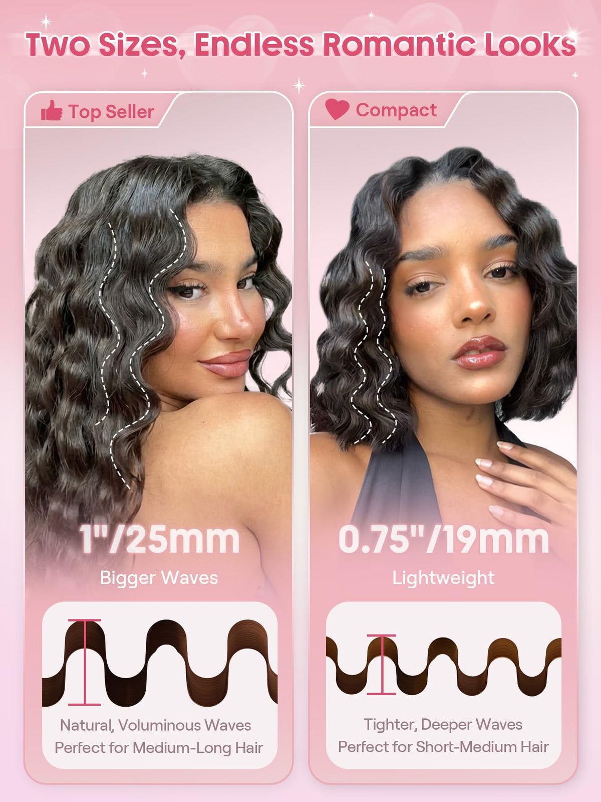 SHEGLAM styling short hair into mermaid waves demonstrating result