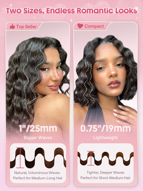 SHEGLAM styling short hair into mermaid waves demonstrating result