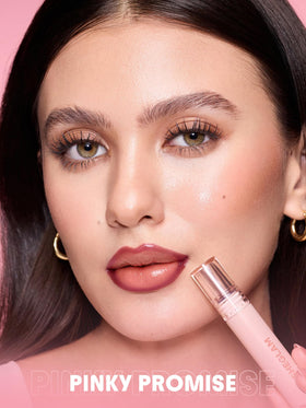 SHEGLAM product on model illustrating natural nude lip and everyday wear