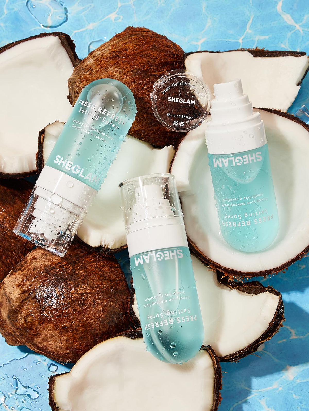 SHEGLAM bottle in hand to show size and portability for on-the-go touchups benefit