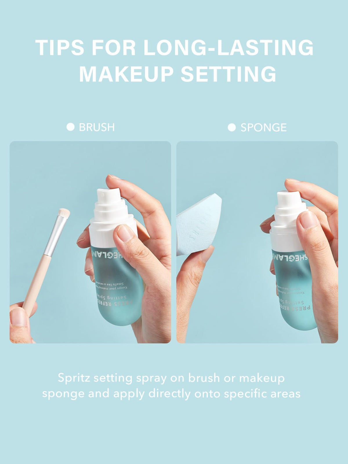 SHEGLAM spray mist texture over skin illustrating lightweight hydration without greasiness