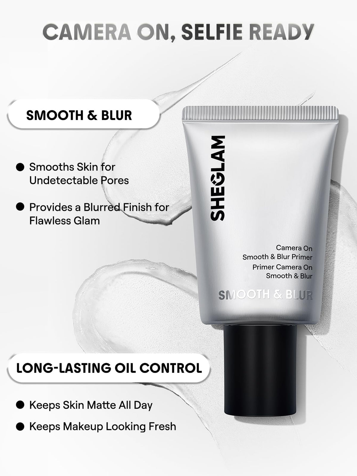SHEGLAM primer texture close-up demonstrating smooth, blur effect