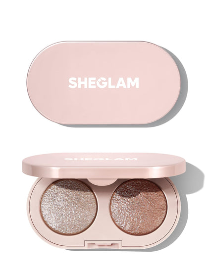 SHEGLAM duo compact front view showing sleek packaging and two shades