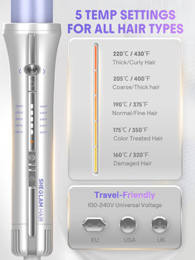 SHEGLAM styler held by hand to show compact size and one-handed operation