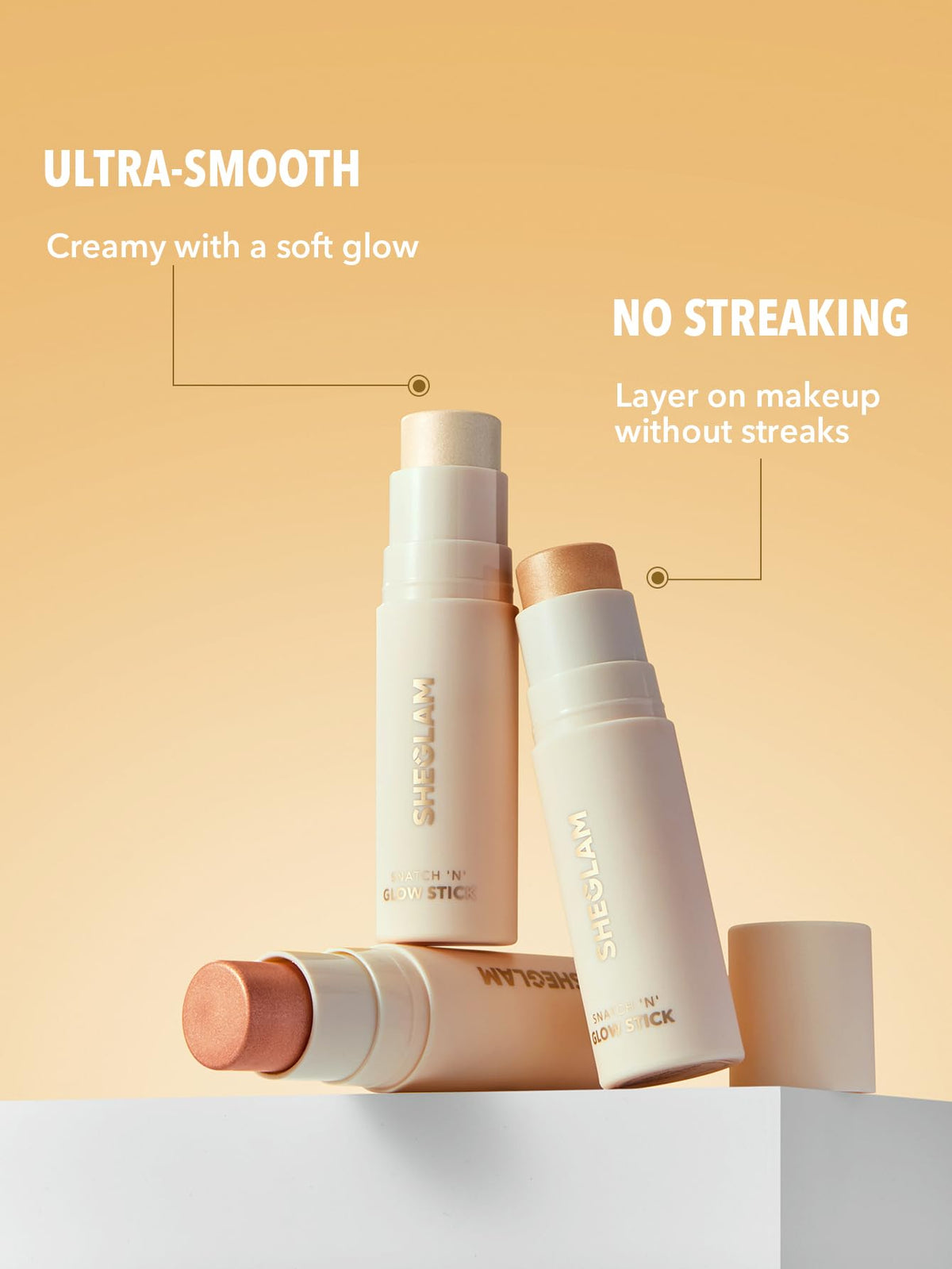 SHEGLAM swatches on skin demonstrating buildable, soft-reflective glow