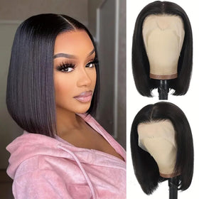 Shesbeauty front view of 10 inch bob showcasing sleek straight hair and natural look