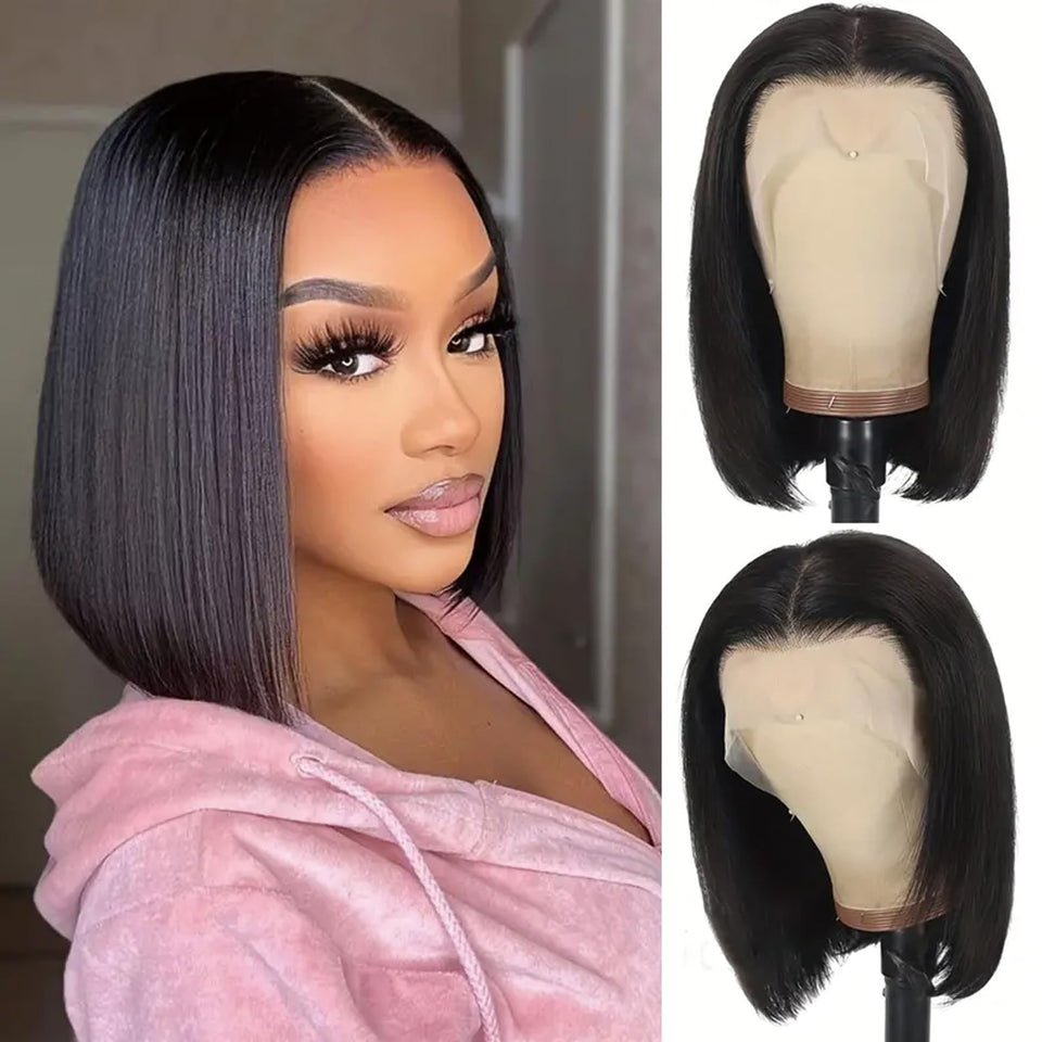 Shesbeauty front view of 10 inch bob showcasing sleek straight hair and natural look