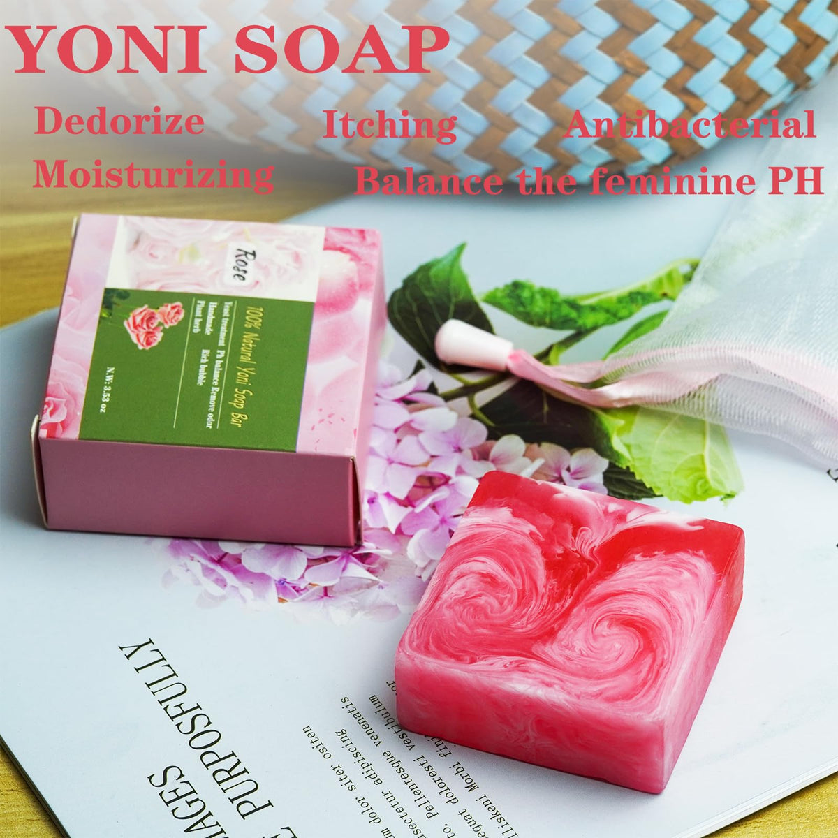 shibarcle close-up of soap texture with rose petals highlighting natural ingredients