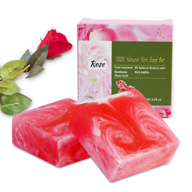 shibarcle front packaging showing two yoni soap bars and foam net for gentle cleansing