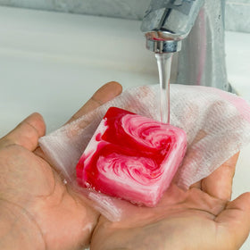 shibarcle lifestyle shot on vanity showing soap set for daily intimate care routine