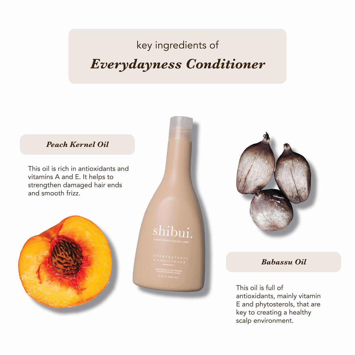 SHIBUI bottle label detail with ingredient highlights and color-protection benefit