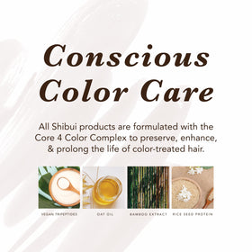 SHIBUI ingredient lineup with oat oil and bamboo extract signaling color care