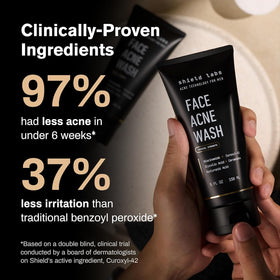 Shield face acne wash foam texture close-up showing gentle cleansing action