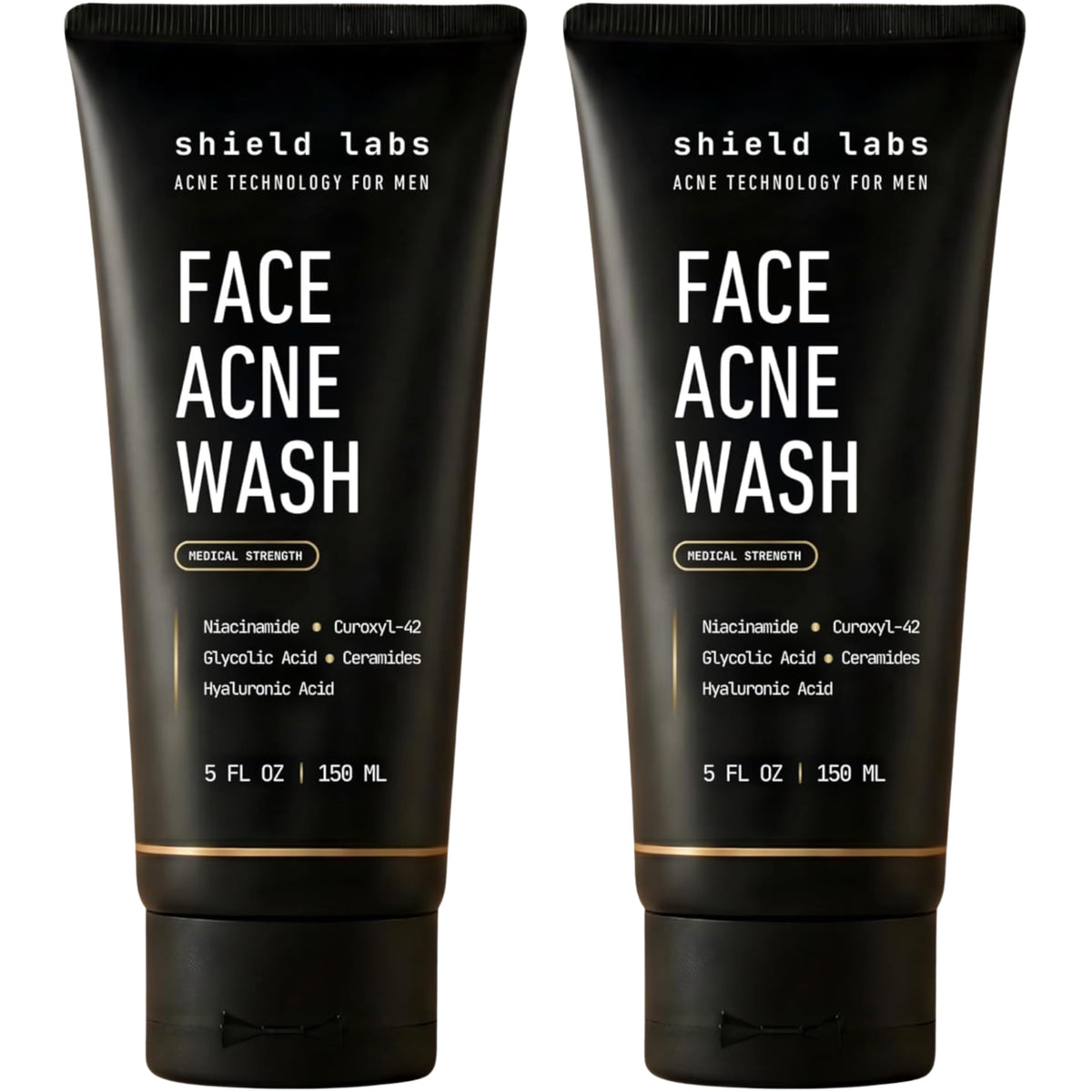 Shield front packaging showing unscented acne wash and clear benefits