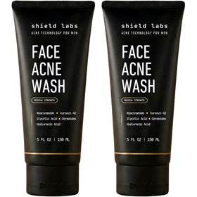 Shield front packaging showing unscented acne wash and clear benefits
