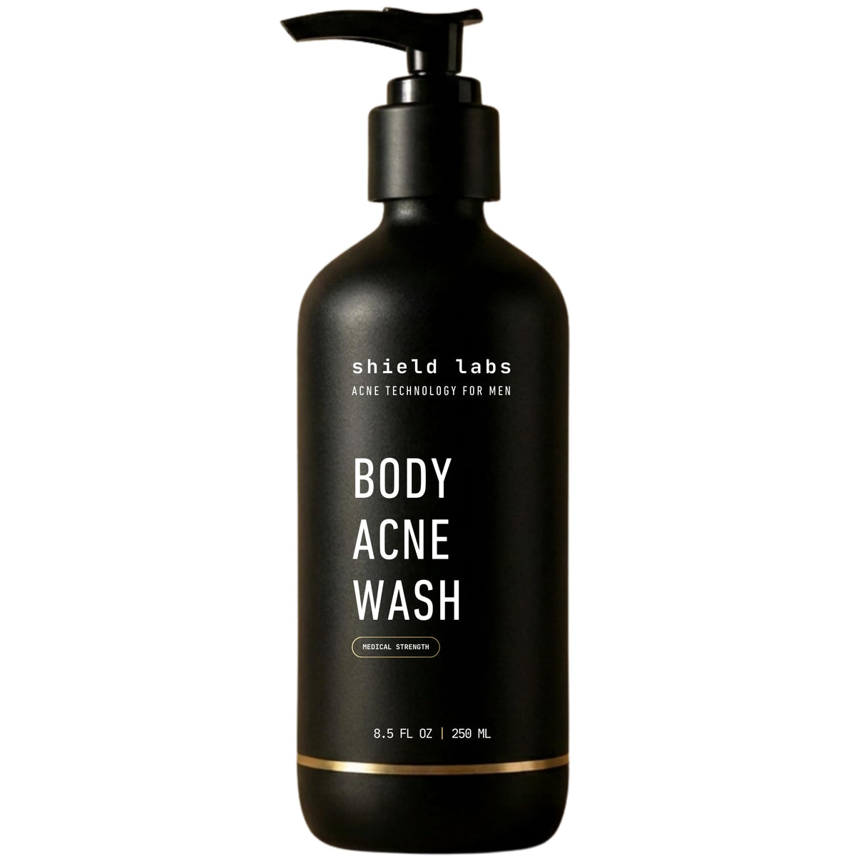 Shield front bottle showing unscented benzoyl peroxide formula, clear acne-fighting benefit