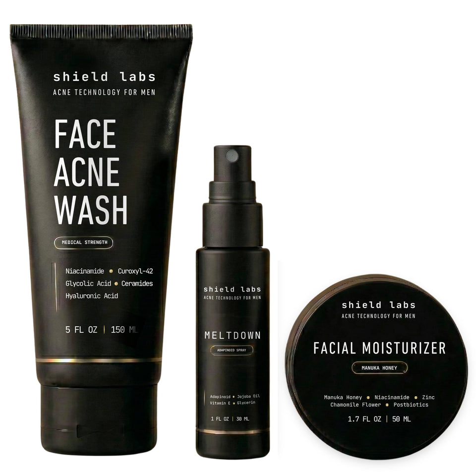 Shield front kit packaging showing all three products and clear routine steps