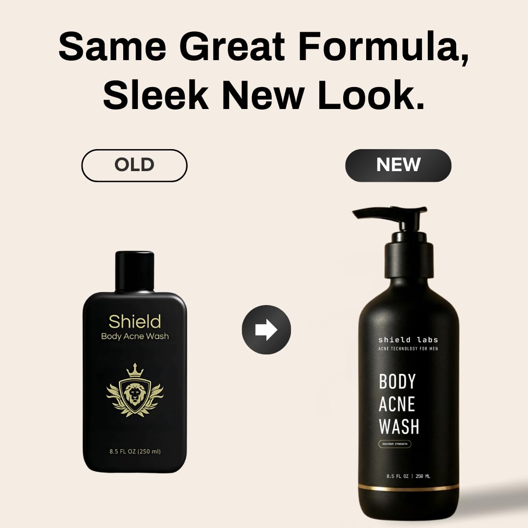 Shield pump dispenser closeup highlighting easy daily application for men