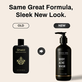 Shield pump dispenser closeup highlighting easy daily application for men