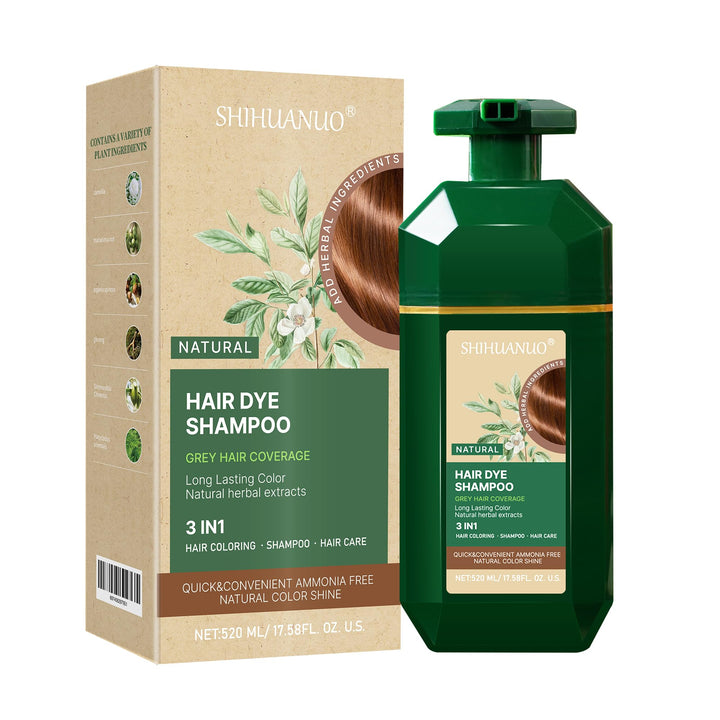 SHIHUANUO bottle front label showing dark brown shade and benefits