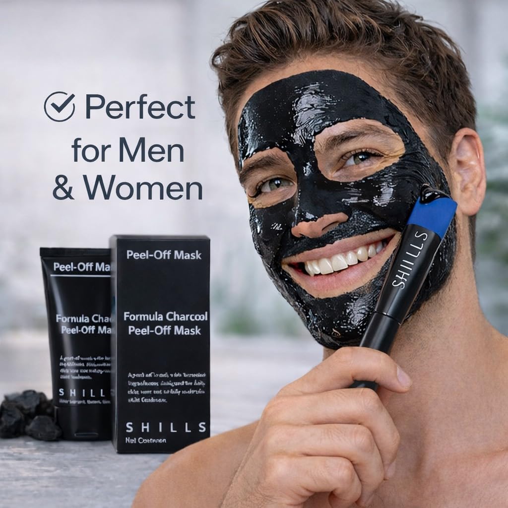 SHILLS charcoal mask bottle close-up showing label and registration numbers for trust
