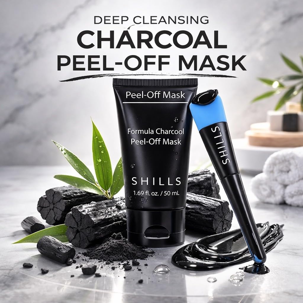 SHILLS brush set displayed next to bottle, enabling precise, mess-free mask application