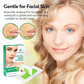 ShineMore wax strip applied to upper lip for quick hair removal