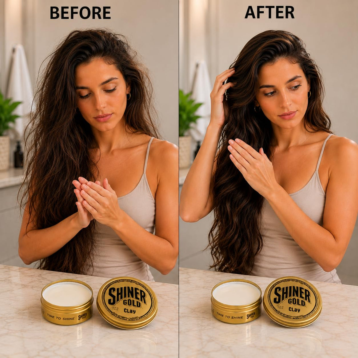 shiner gold being worked through hair demonstrating control and hold