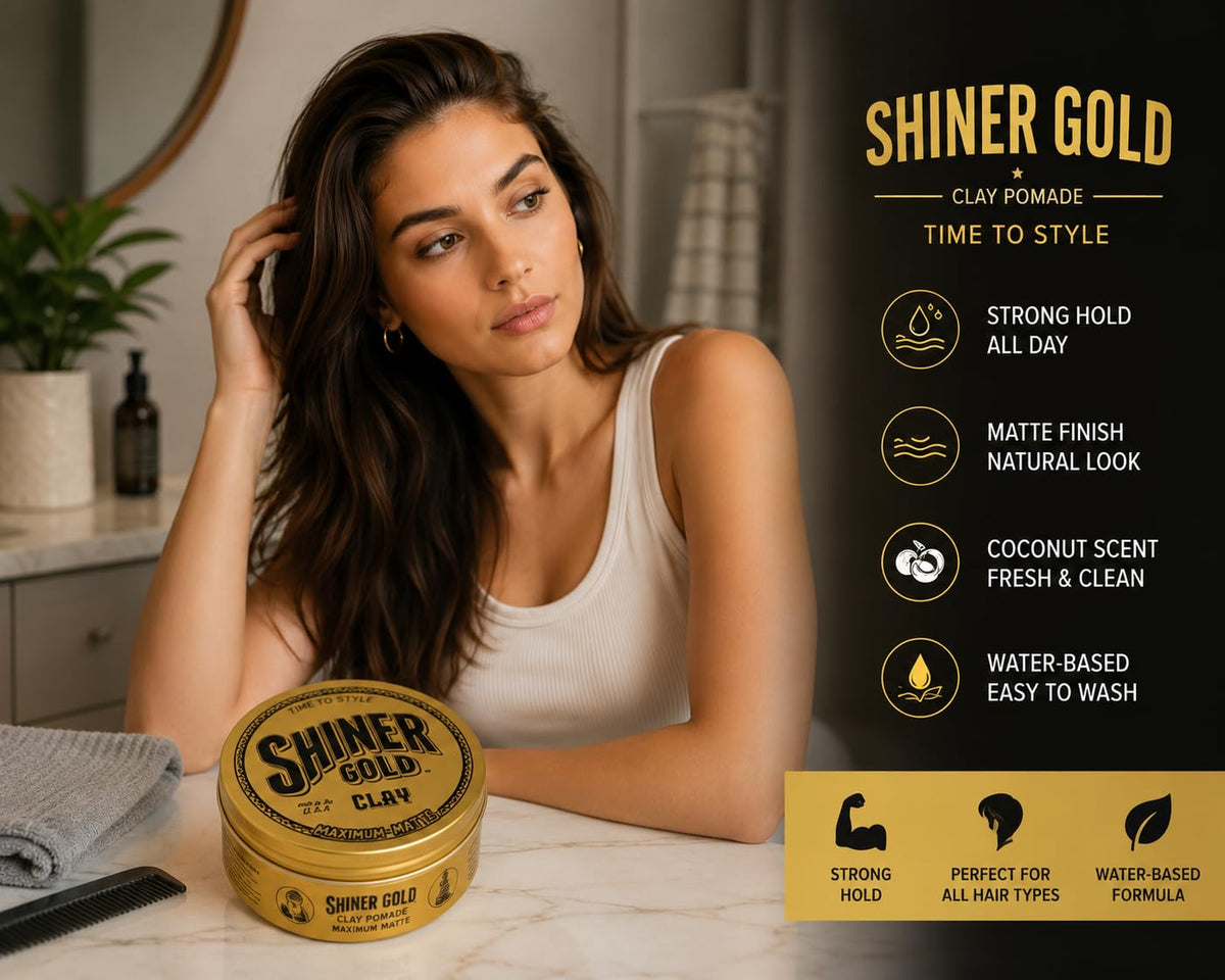 shiner gold jar on bathroom shelf suggesting daily grooming convenience