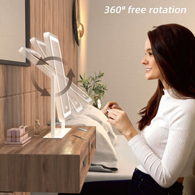 Shinerva mirror placed on a dorm desk demonstrating compact, space-saving fit