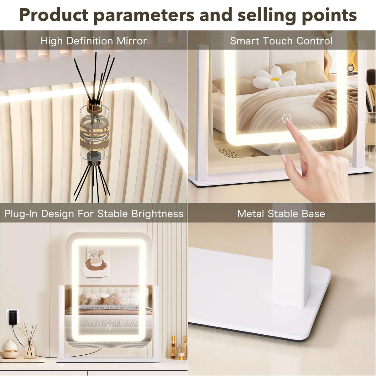 Shinerva mirror in warm mode showing soft flattering light benefit