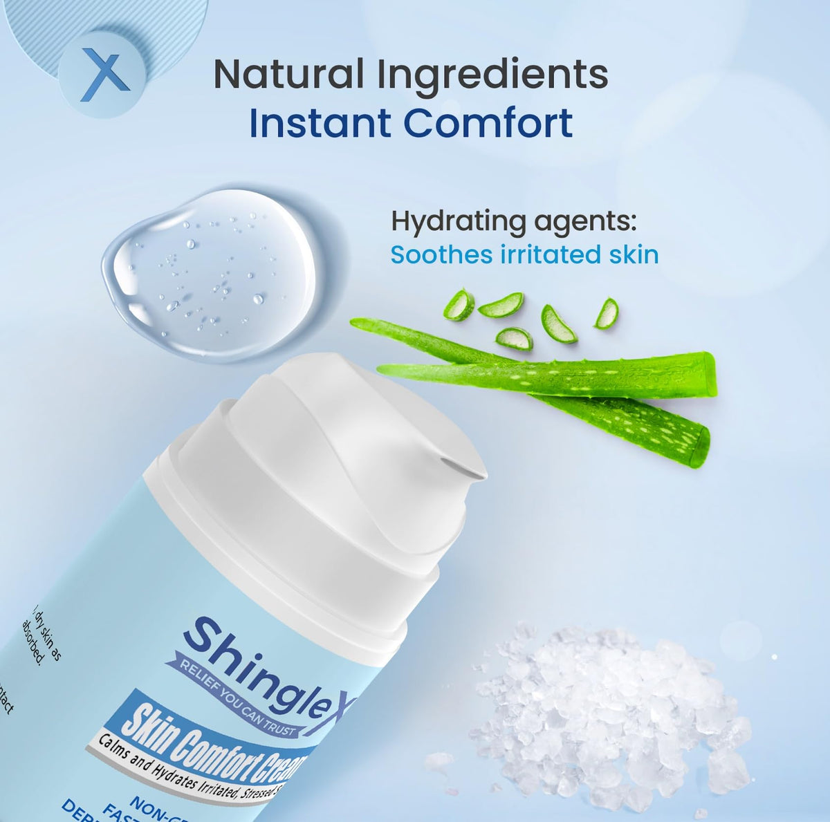 ShingleX cream on fingertip ready to apply, highlighting easy-to-spread soothing moisture