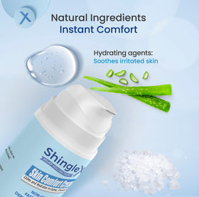 ShingleX cream on fingertip ready to apply, highlighting easy-to-spread soothing moisture