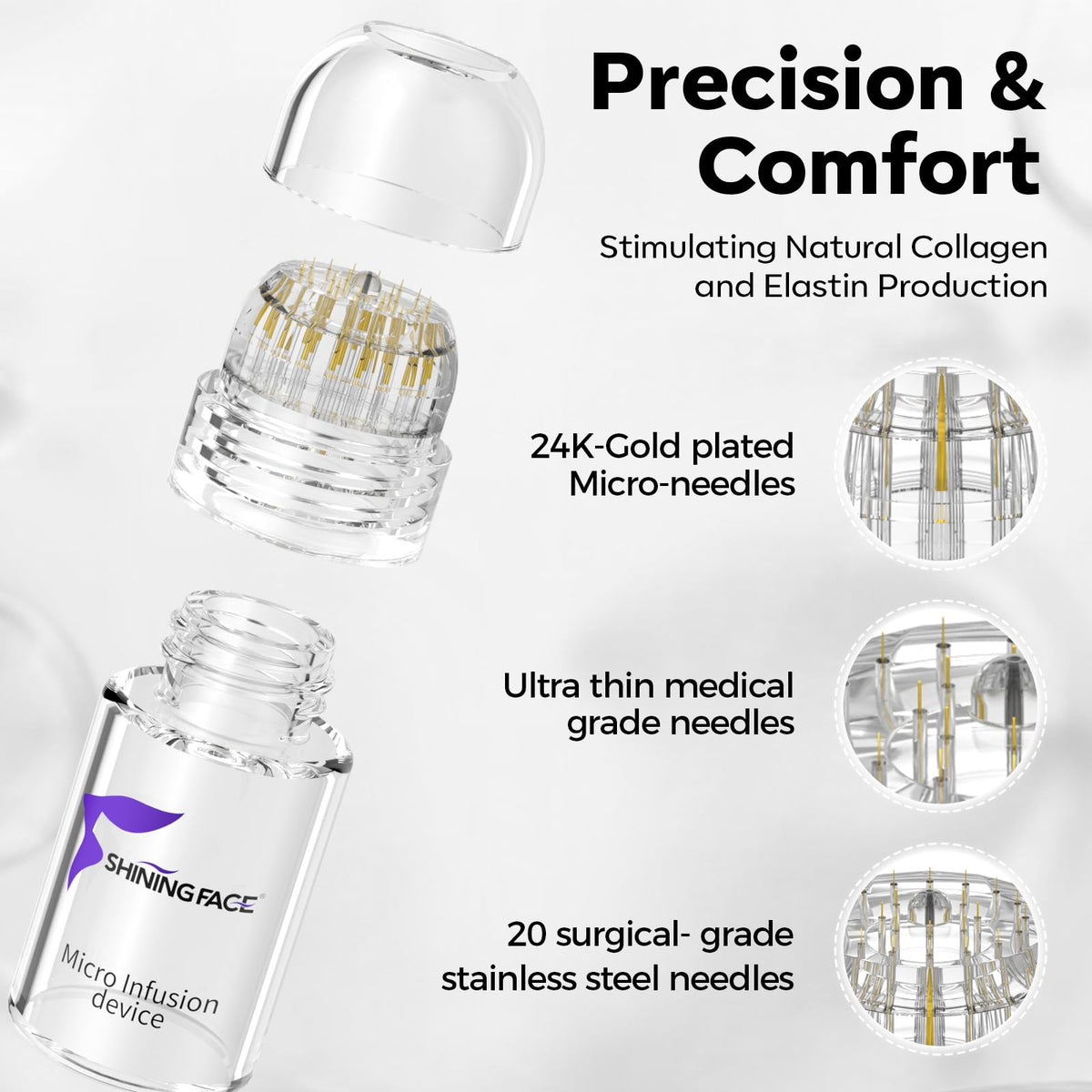 Shining Face 0.25mm facial stamp close-up highlighting precision tip for gentle absorption