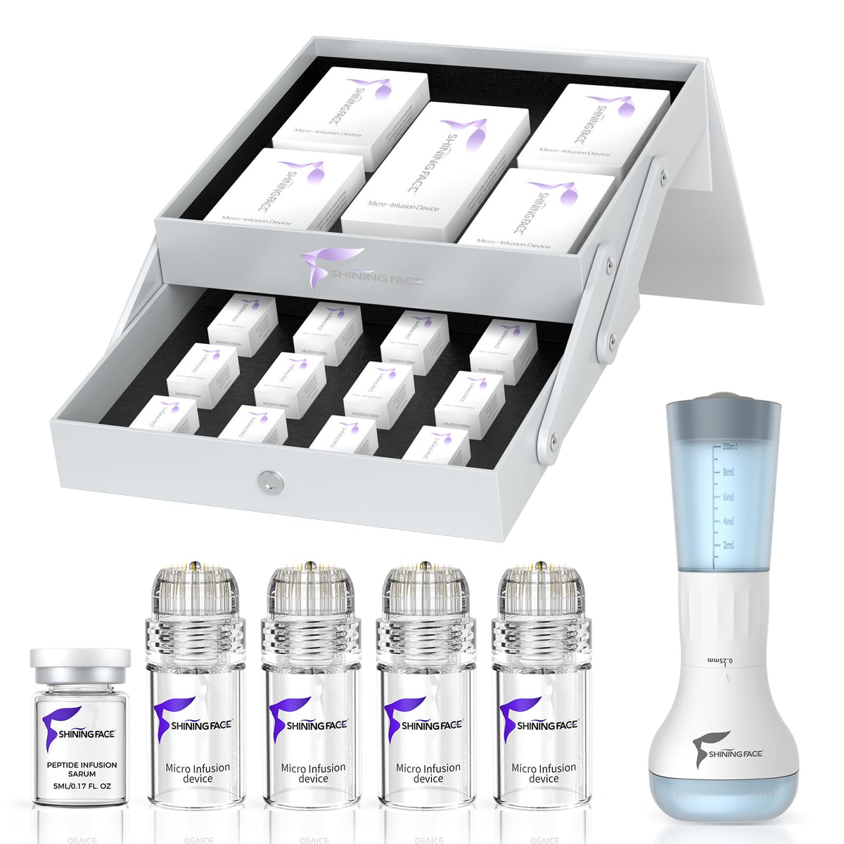 Shining Face front packaging showing full 3-month kit and components for easy setup