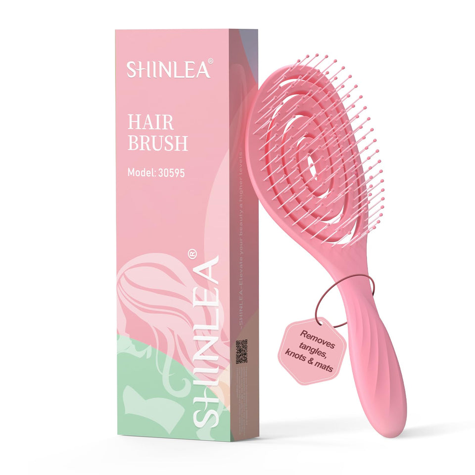 SHINLEA front view pink brush showing ergonomic shape and gentle glide