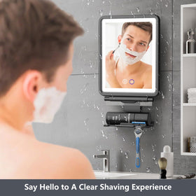 Shinowa mirror mounted in a shower lifestyle shot showing easy installation benefit