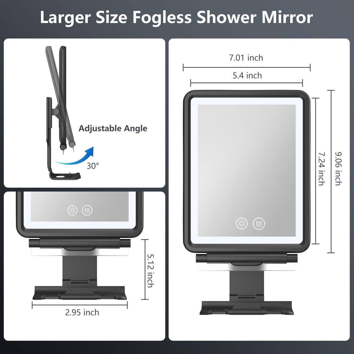 Shinowa mirror next to hand for scale showing compact size benefit for small bathrooms