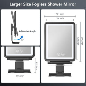 Shinowa mirror next to hand for scale showing compact size benefit for small bathrooms
