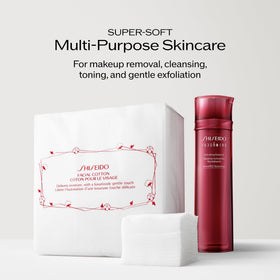 Shiseido pad removing makeup showing effective, lint-free cleansing