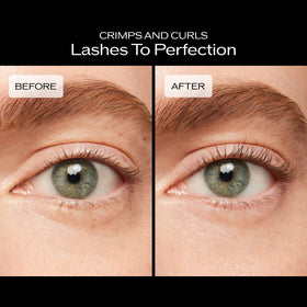 Shiseido model using curler with new pad for lifted, eye‑opening lash effect