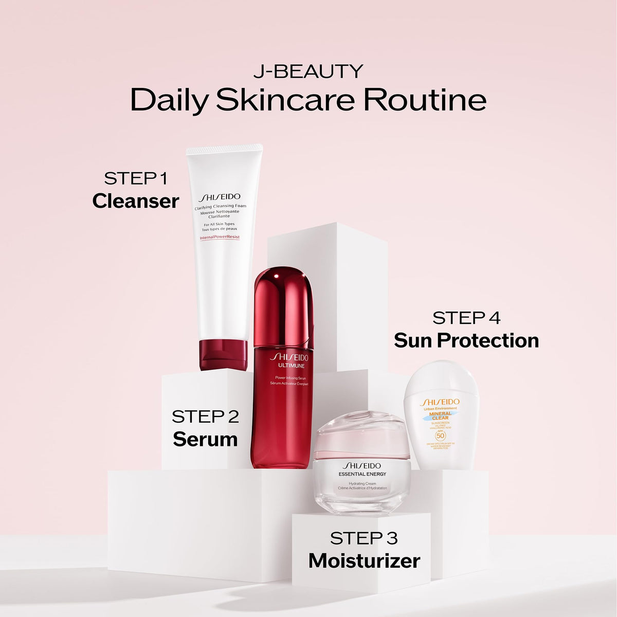 shiseido ingredients display with hyaluronic acid and ginseng representing skin support