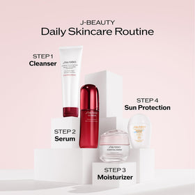 shiseido ingredients display with hyaluronic acid and ginseng representing skin support