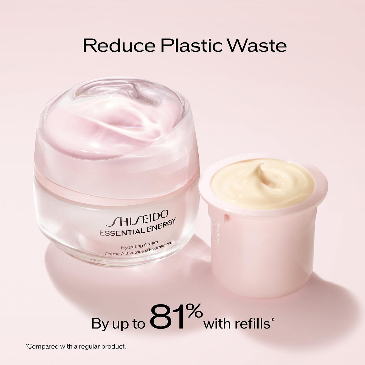 shiseido 50ml jar next to common objects to show size and travel-friendly convenience